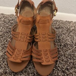 Franco Sarto Keller Strappy Leather Wedge Sandals - Brown - Size 6